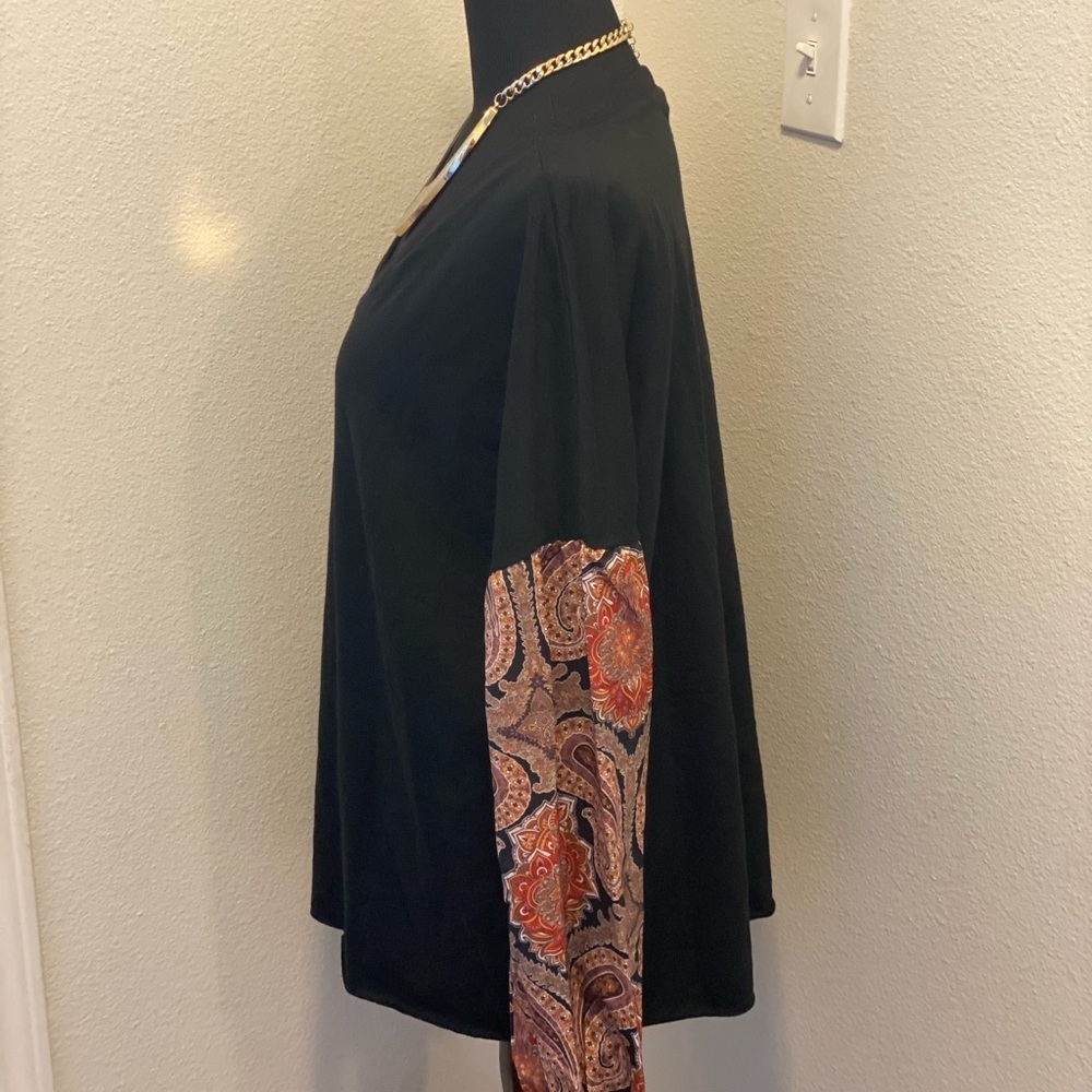 SHEIN Black Mixed Media Paisley Sleeve Top Tee XL - Picture 3 of 6